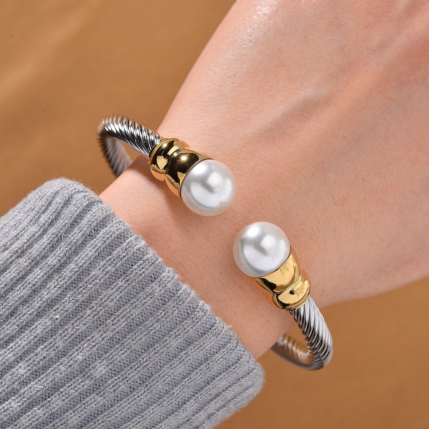 Designer Inspired Simulated Pearl Bangle 7995465 2