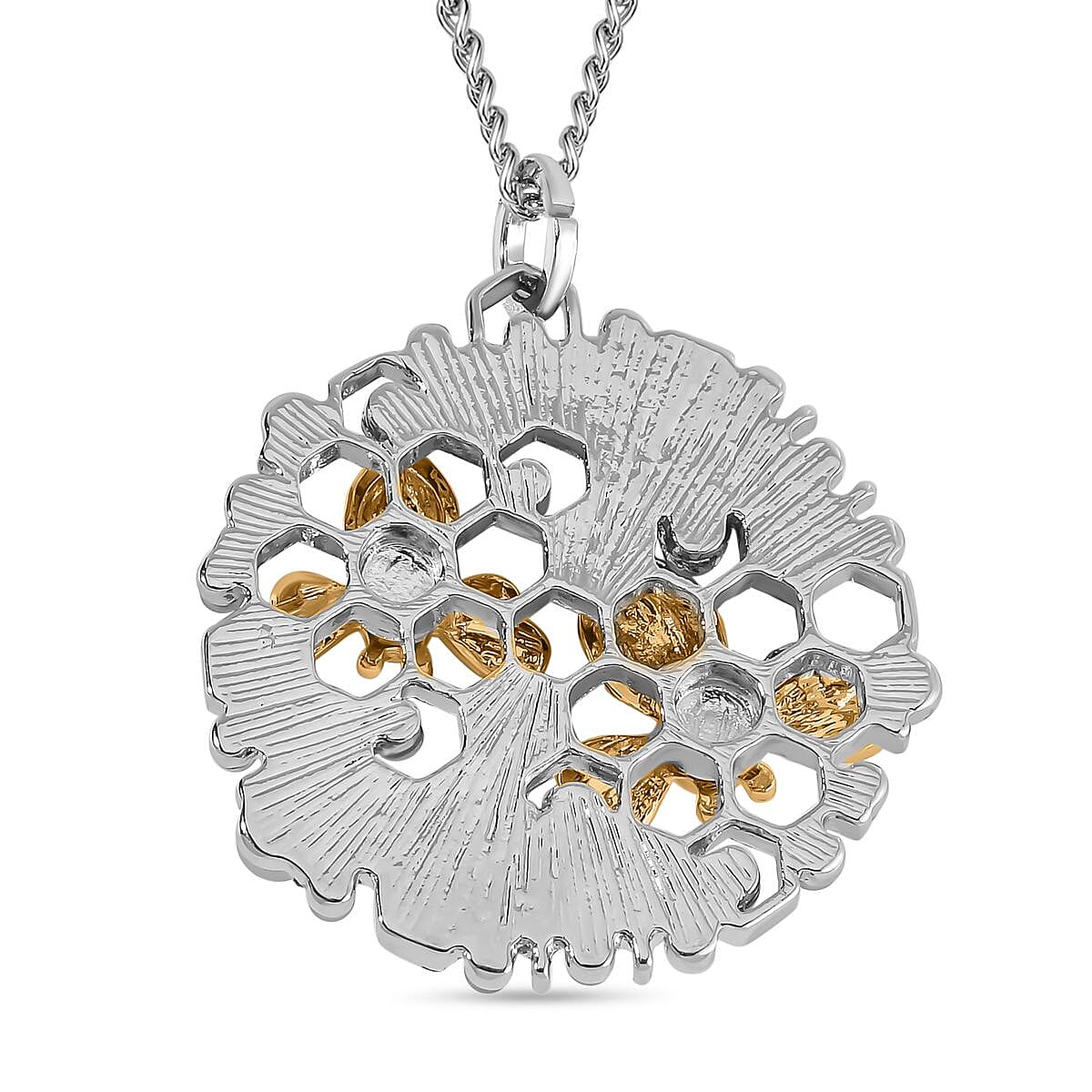 Simulated Pearl, White &amp; Black Austrian Crystal Grey Enamelled Bee Necklace (Size - 24) in Silver Plating 7668875 4