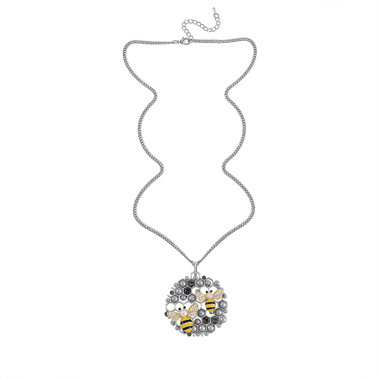 Simulated Pearl, White &amp; Black Austrian Crystal Grey Enamelled Bee Necklace (Size - 24) in Silver Plating 7668875 5