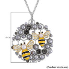 Simulated Pearl, White & Black Austrian Crystal Grey Enamelled Bee Necklace (Size - 24) in Silver Plating
