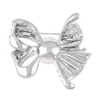 Simulated Pearl and White Austrian Crystal Brooch in Silver Tone