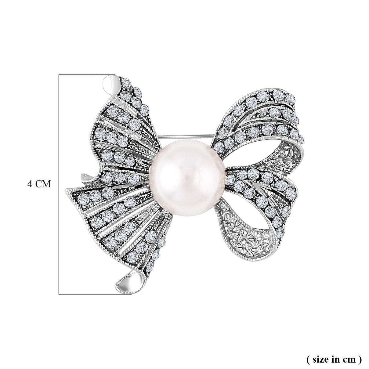 Simulated Pearl and White Austrian Crystal Brooch in Silver Tone 7490528 4