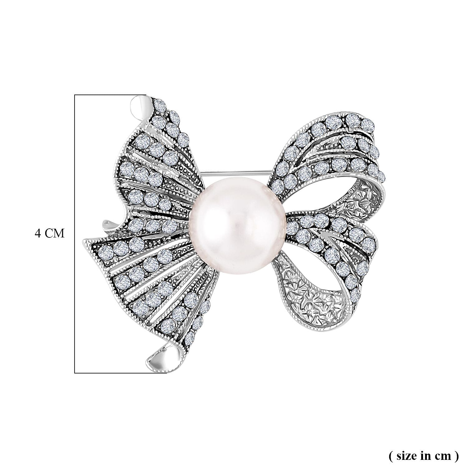 Simulated Pearl and White Austrian Crystal Brooch in Silver Tone 7490528 4