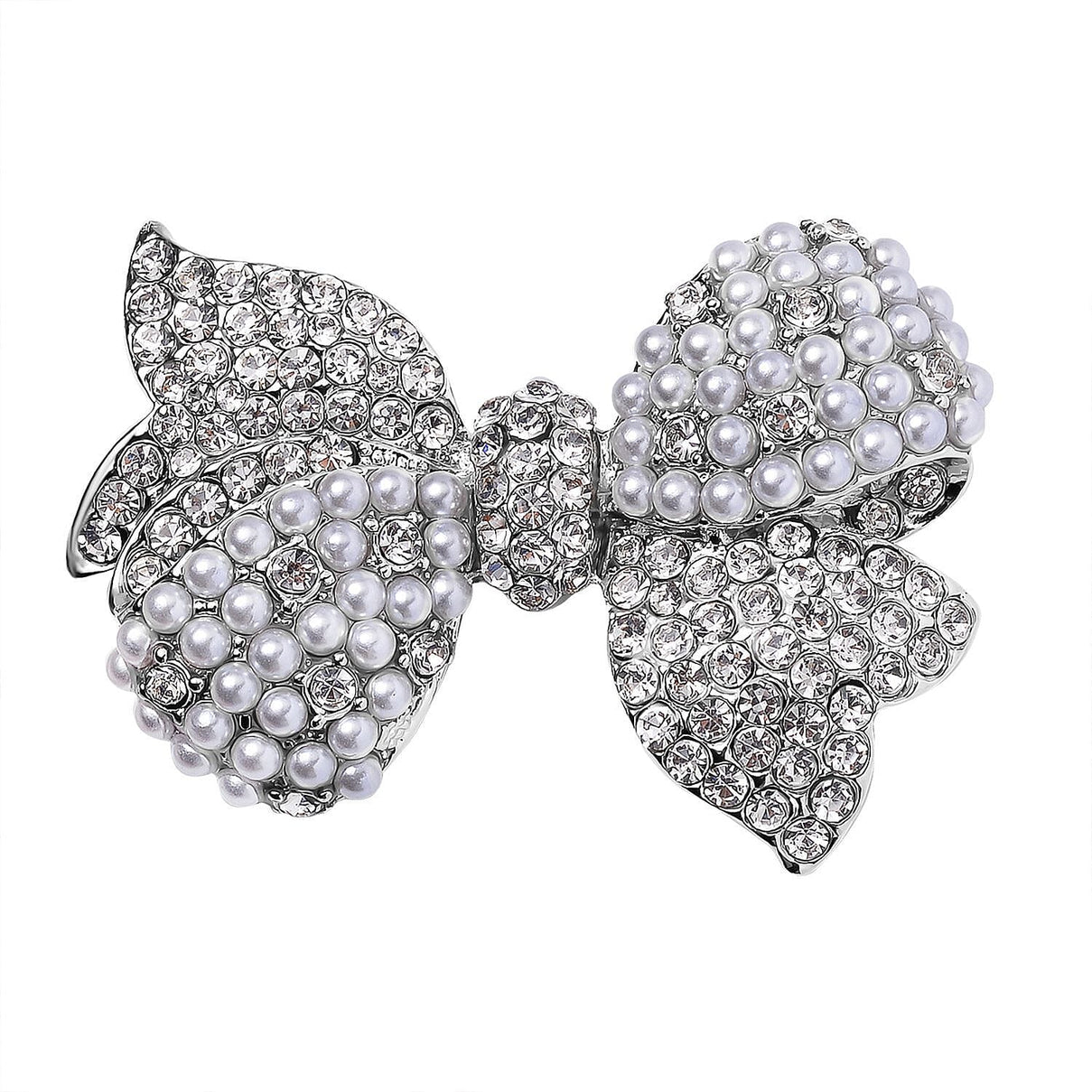 Plastic Pearl and White Crystal Ribbon Brooch 7639650 0