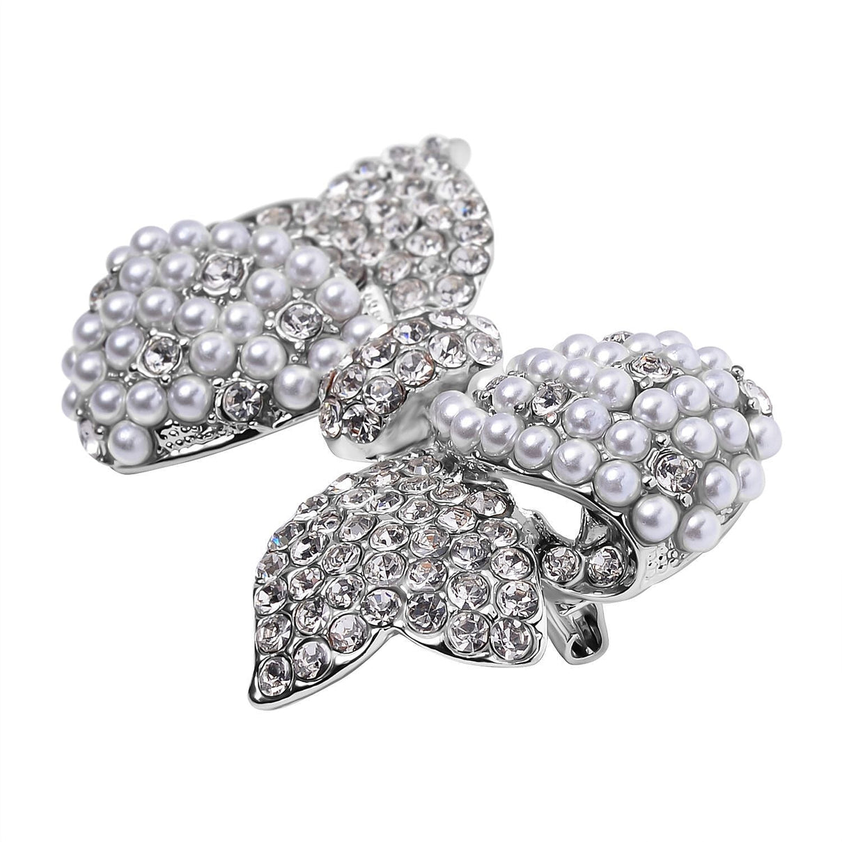 Plastic Pearl and White Crystal Ribbon Brooch 7639650 3