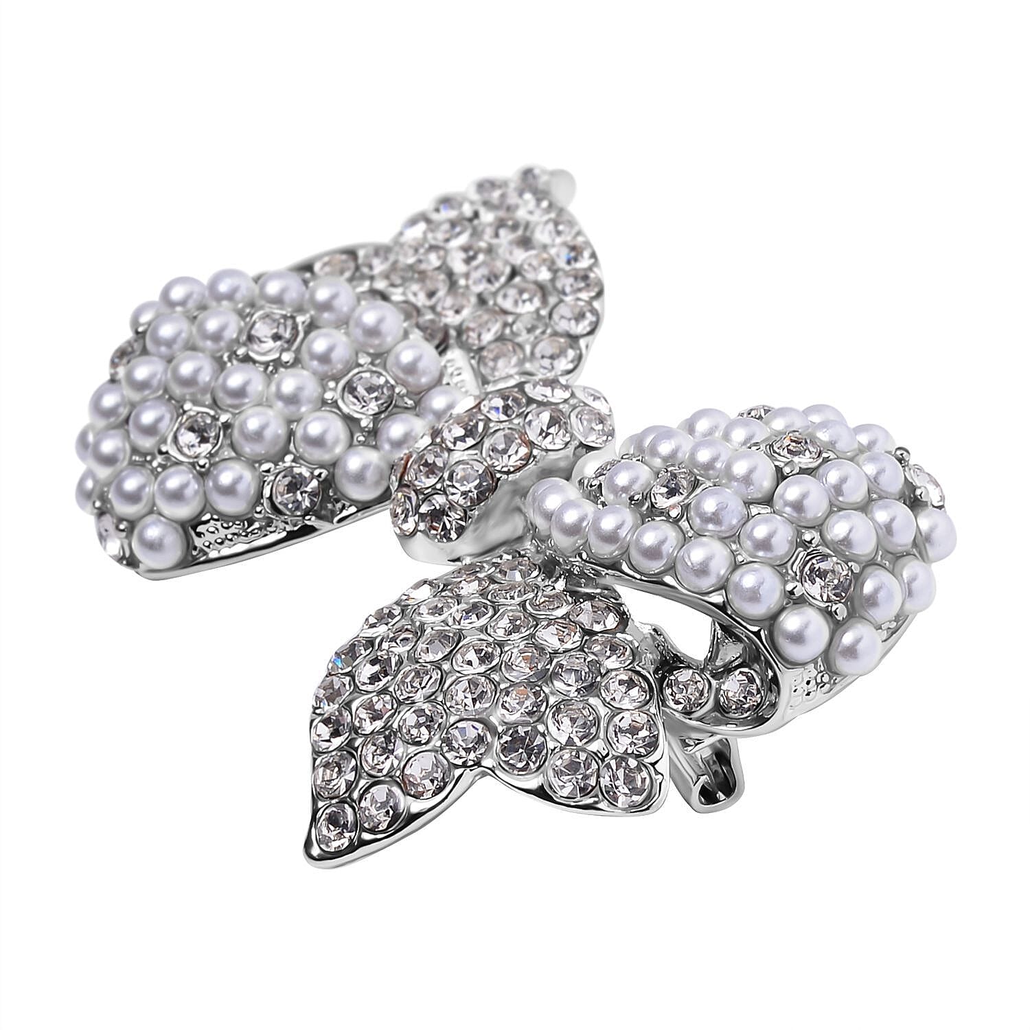 Plastic Pearl and White Crystal Ribbon Brooch 7639650 3