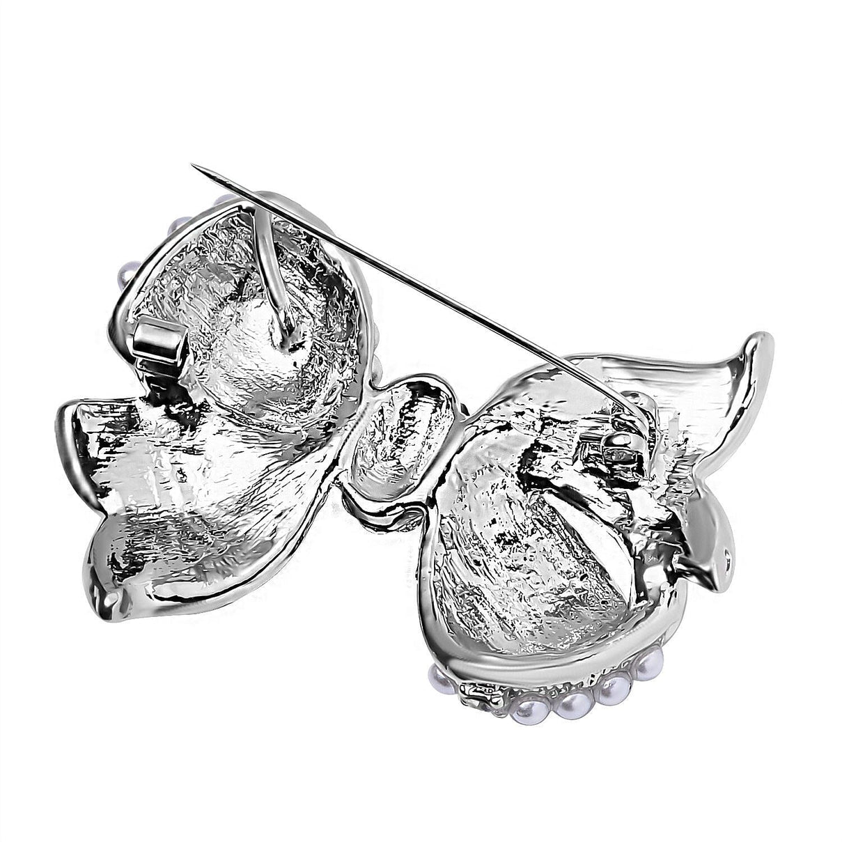 Plastic Pearl and White Crystal Ribbon Brooch 7639650 4
