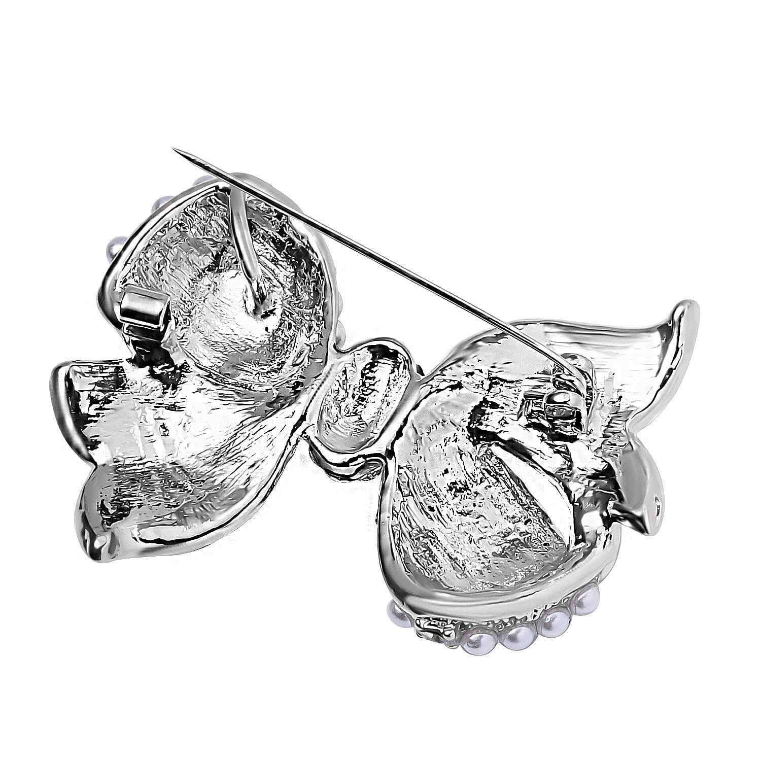 Plastic Pearl and White Crystal Ribbon Brooch 7639650 4