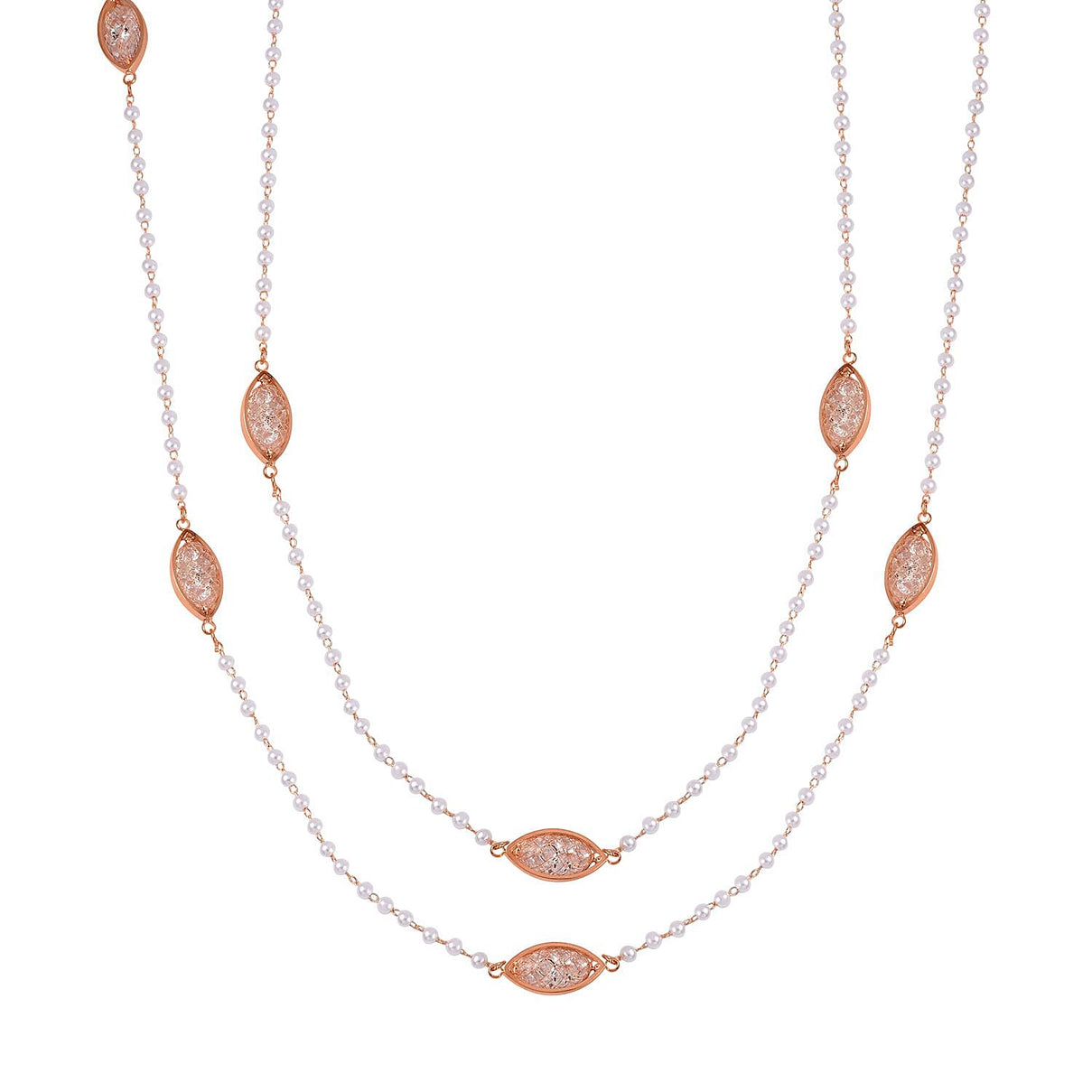 Simulated Pearl &amp; White Austrian Crystal Necklace (Size - 29-2 Inch Ext.) in Rose Gold Tone 7663725 0