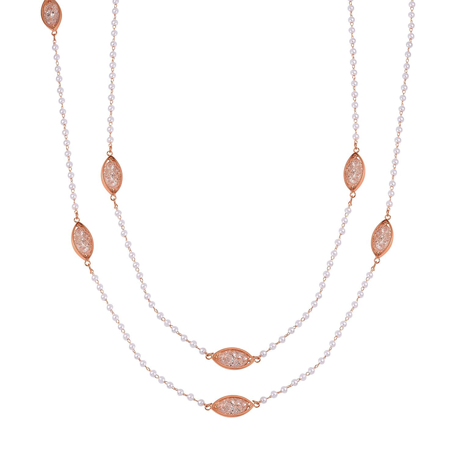 Simulated Pearl &amp; White Austrian Crystal Necklace (Size - 29-2 Inch Ext.) in Rose Gold Tone 7663725 0