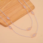 Simulated Pearl & White Austrian Crystal Necklace (Size - 29-2 Inch Ext.) in Rose Gold Tone