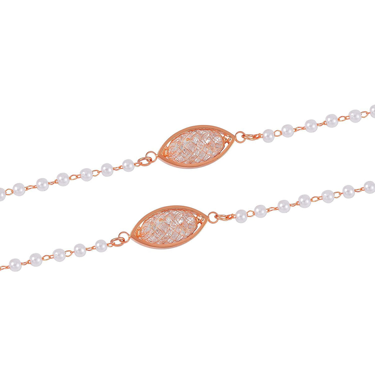 Simulated Pearl &amp; White Austrian Crystal Necklace (Size - 29-2 Inch Ext.) in Rose Gold Tone 7663725 3