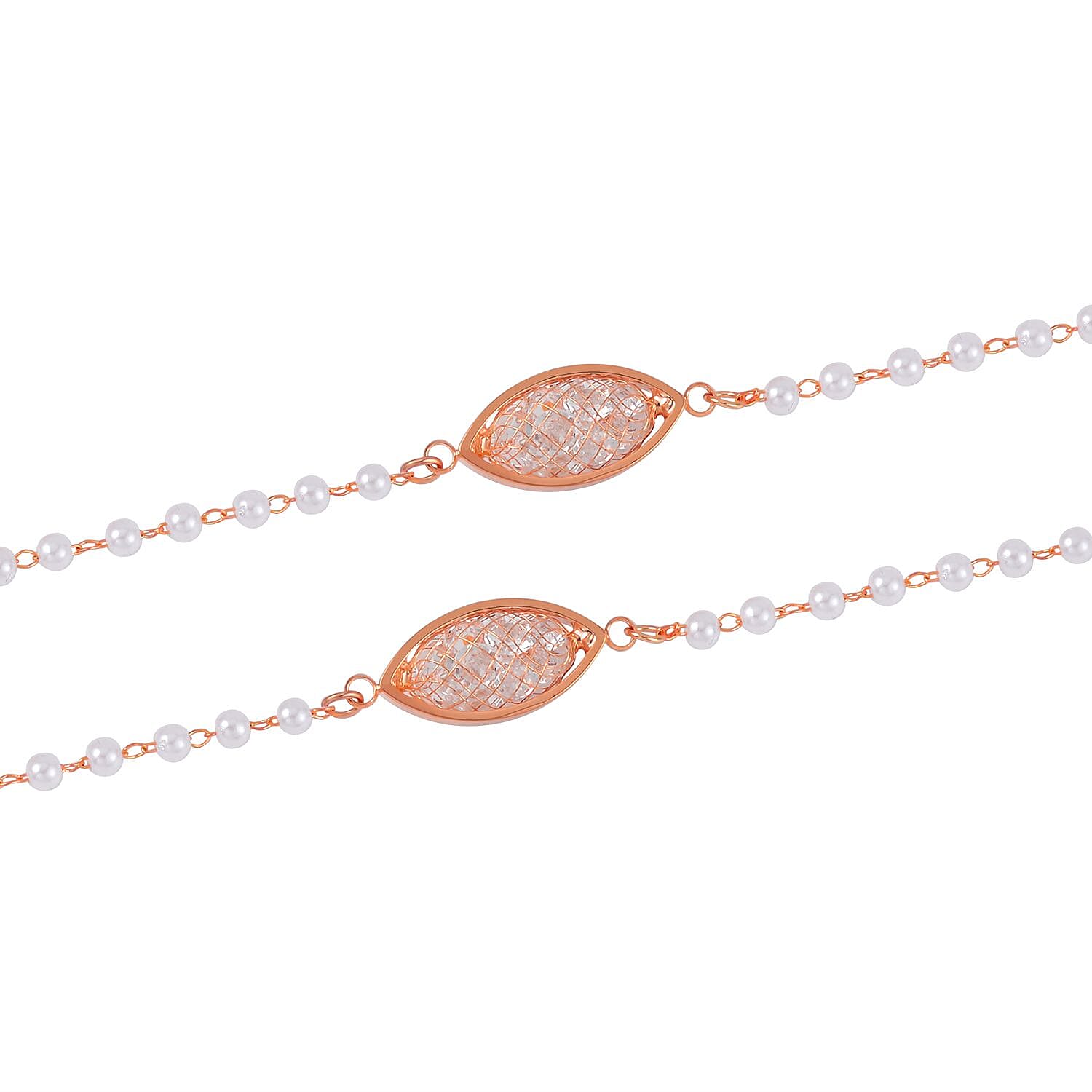Simulated Pearl &amp; White Austrian Crystal Necklace (Size - 29-2 Inch Ext.) in Rose Gold Tone 7663725 3