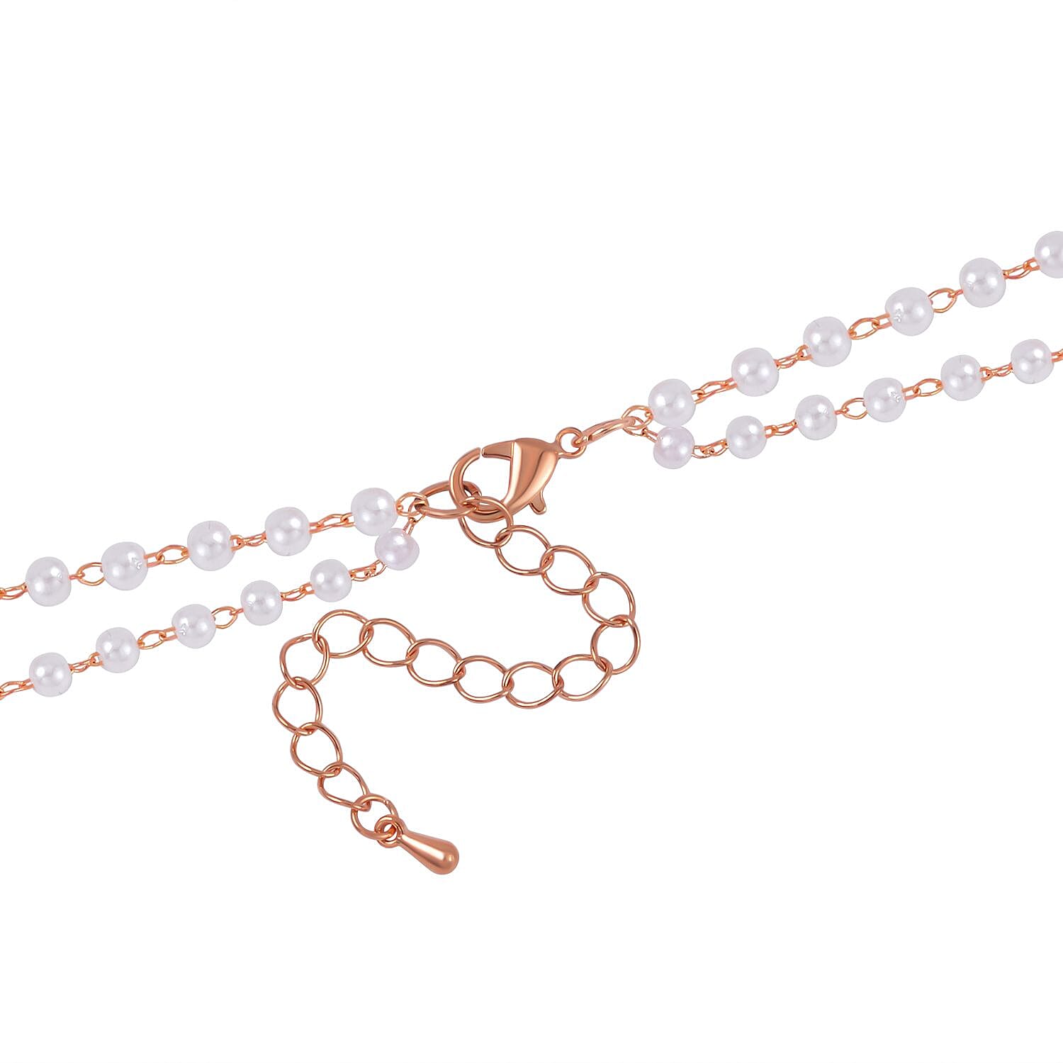 Simulated Pearl &amp; White Austrian Crystal Necklace (Size - 29-2 Inch Ext.) in Rose Gold Tone 7663725 4
