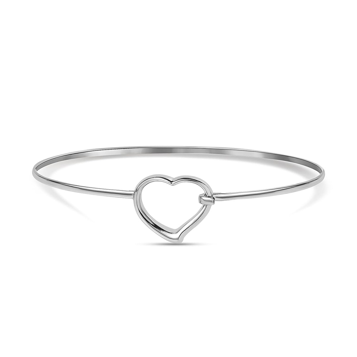 Designer Inspired - Platinum Overlay Sterling Silver Heart Flexi Bangle (Size-7.75) 7660799 0