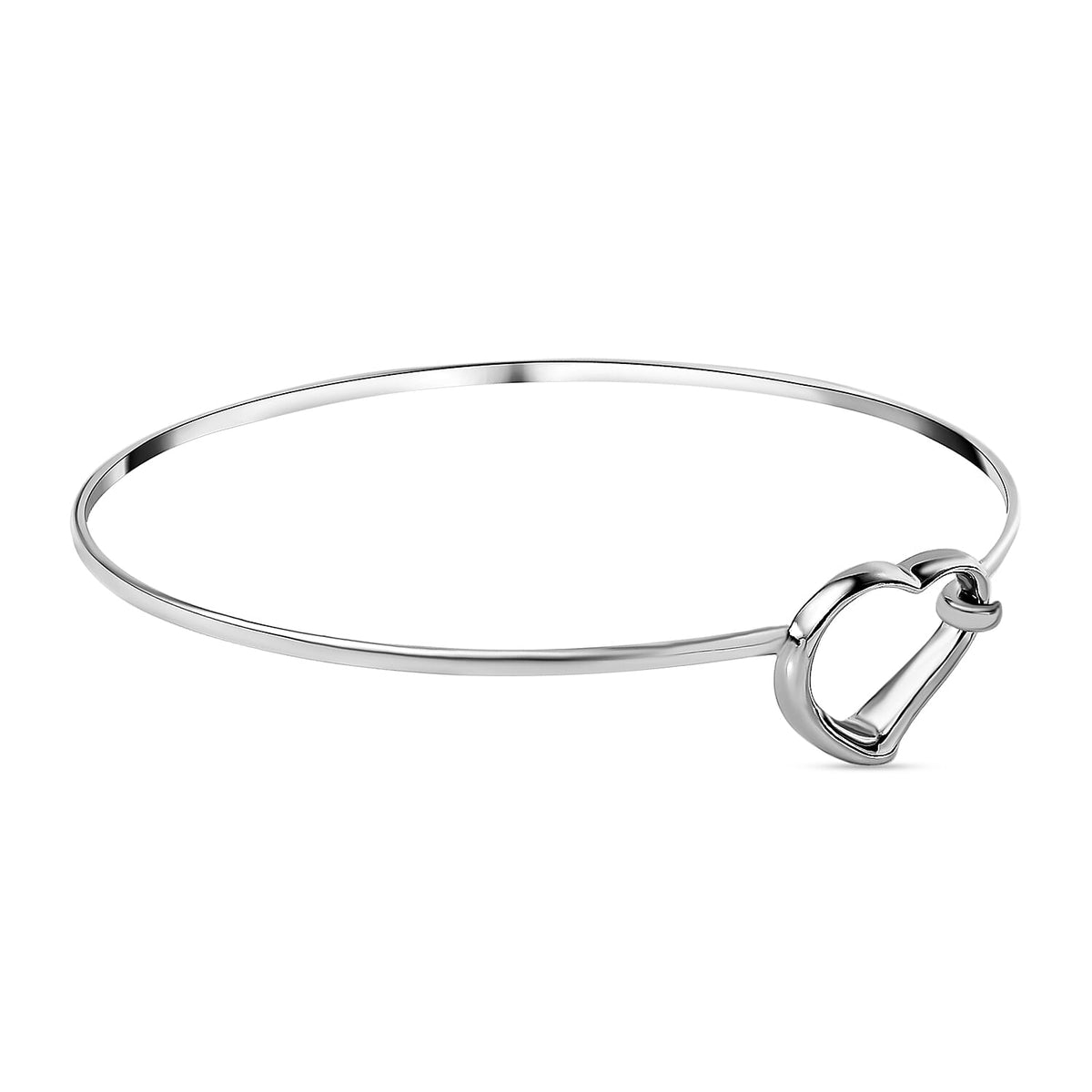 Designer Inspired - Platinum Overlay Sterling Silver Heart Flexi Bangle (Size-7.75) 7660799 4