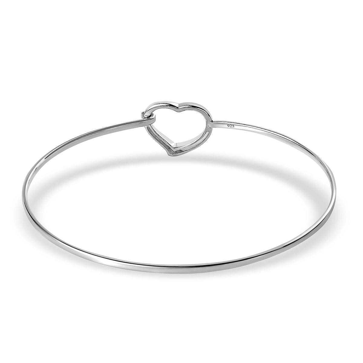 Designer Inspired - Platinum Overlay Sterling Silver Heart Flexi Bangle (Size-7.75) 7660799 5