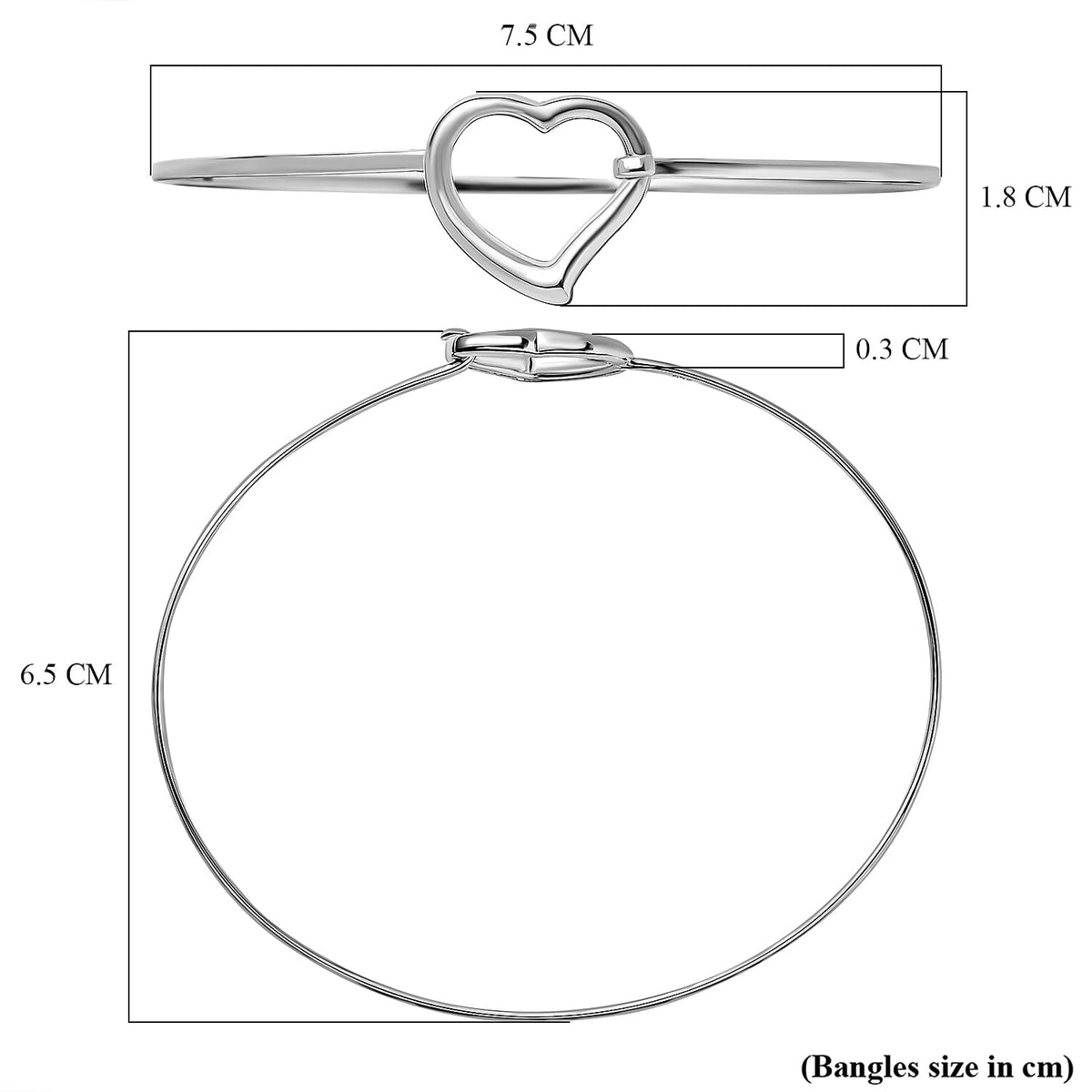 Designer Inspired - Platinum Overlay Sterling Silver Heart Flexi Bangle (Size-7.75) 7660799 6