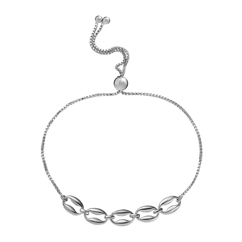 Designer Closeout Deal - Platinum Overlay Sterling Silver Fancy Mariner Bracelet (Adjustable Upto Size - 10.5)