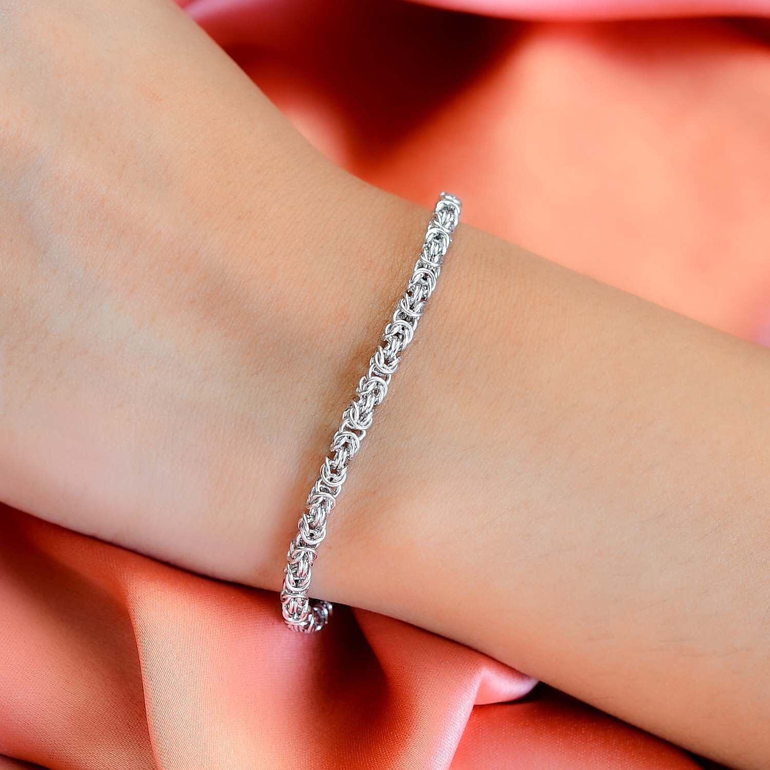 Platinum Overlay Sterling Silver Byzantine Bracelet (Size - 7.5),  Silver Wt. 9 Gms 7563426 2