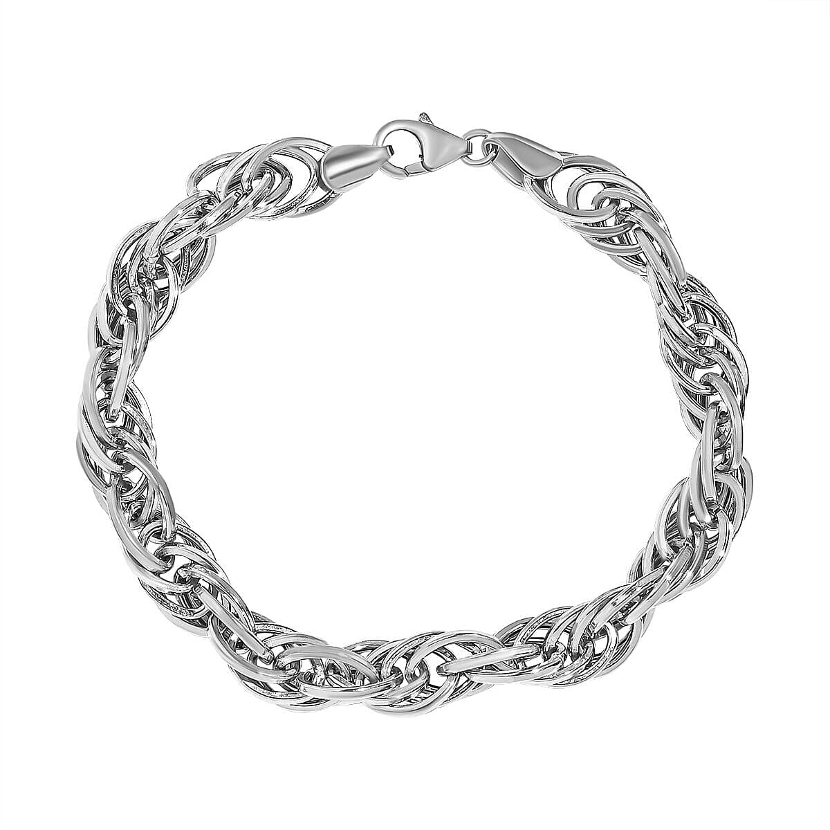 Platinum Overlay Sterling Silver Prince of Wales Bracelet (Size - 7.5), Silver Wt. 10.96 Gms 7320147 0