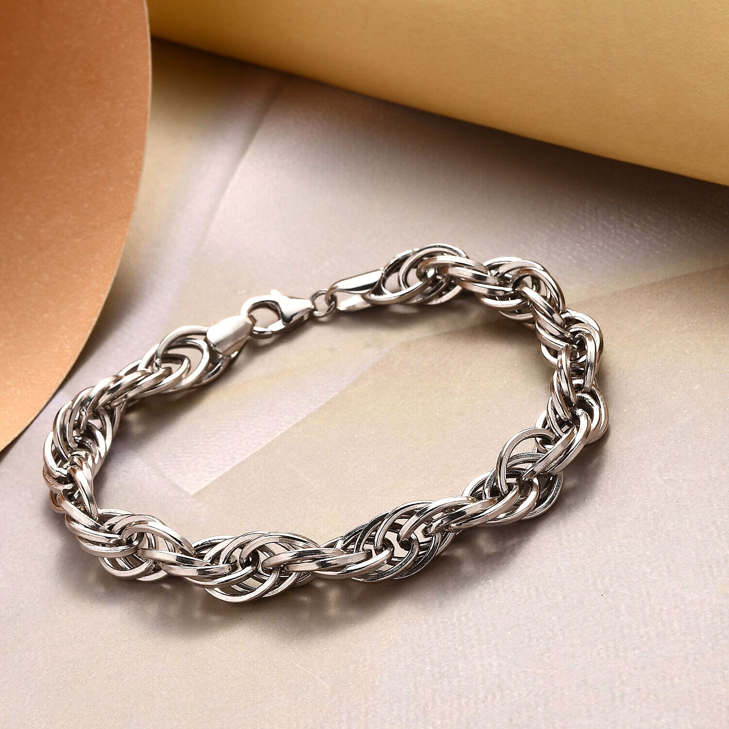 Platinum Overlay Sterling Silver Prince of Wales Bracelet (Size - 7.5), Silver Wt. 10.96 Gms 7320147 2