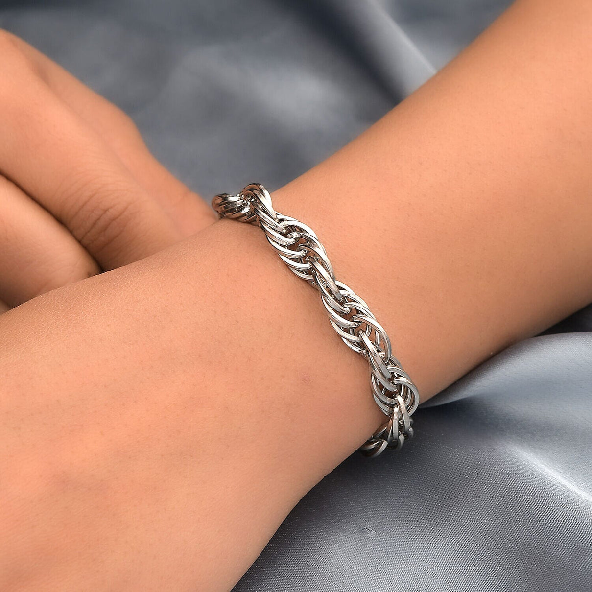 Platinum Overlay Sterling Silver Prince of Wales Bracelet (Size - 7.5), Silver Wt. 10.96 Gms 7320147 3