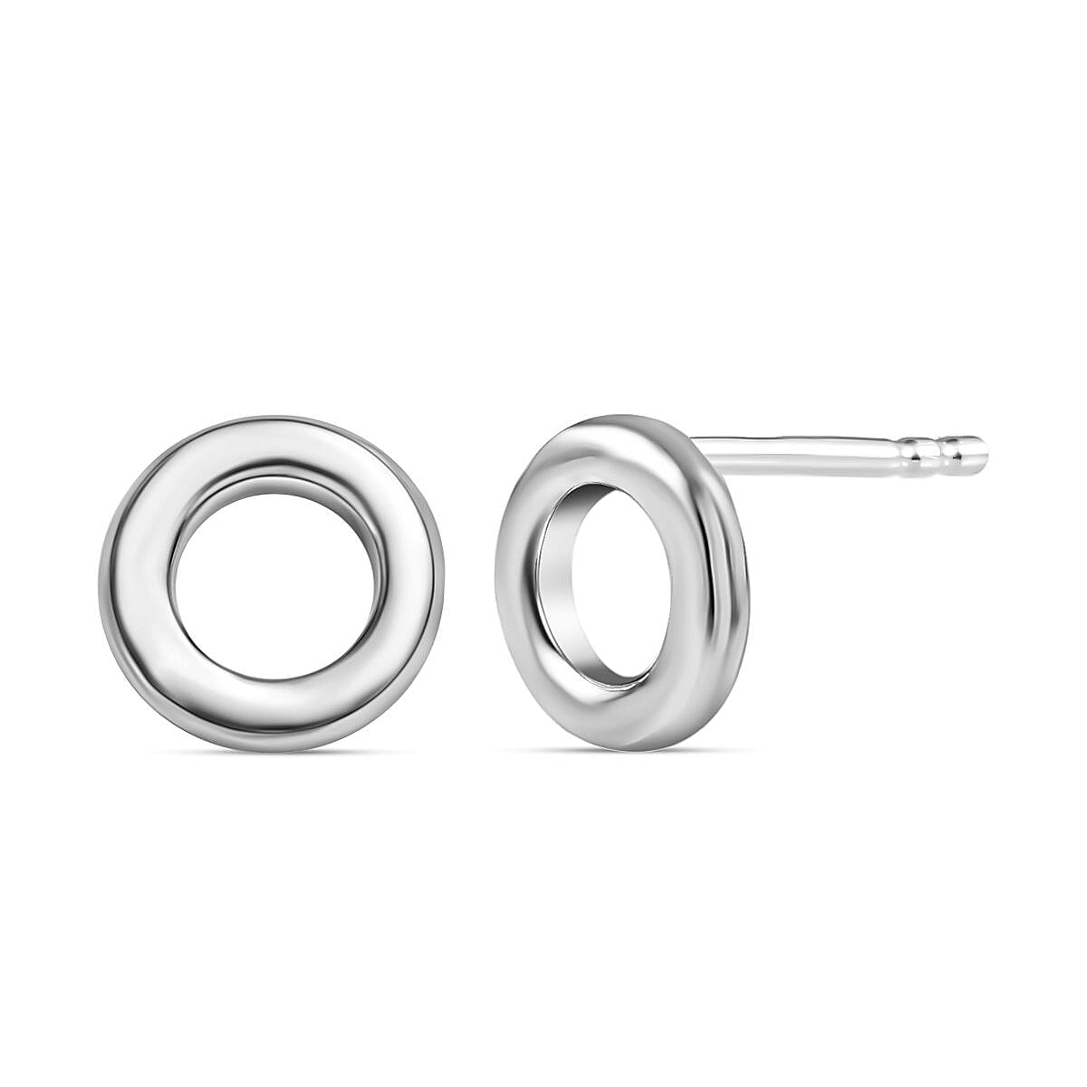 Circle Earrings in Sterling Silver with Platinum Overlay (with Push Post) 7340930 0