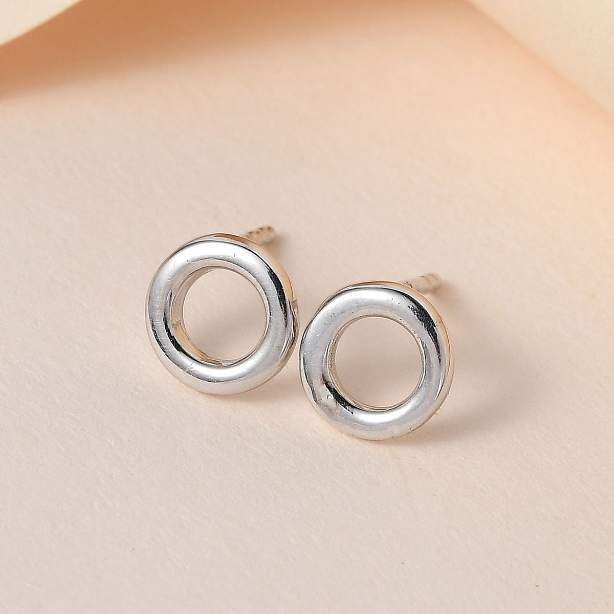 Circle Earrings in Sterling Silver with Platinum Overlay (with Push Post) 7340930 2