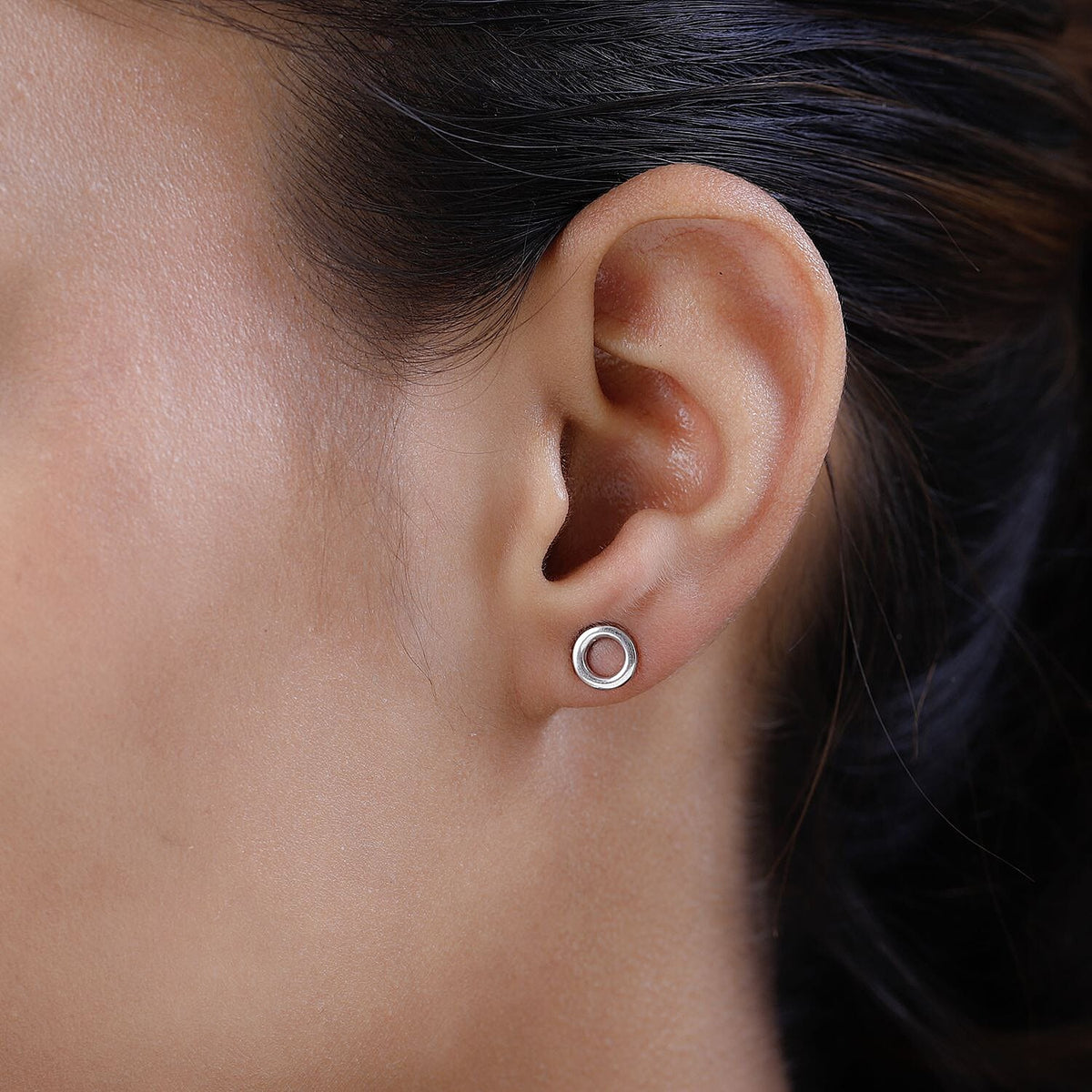 Circle Earrings in Sterling Silver with Platinum Overlay (with Push Post) 7340930 3