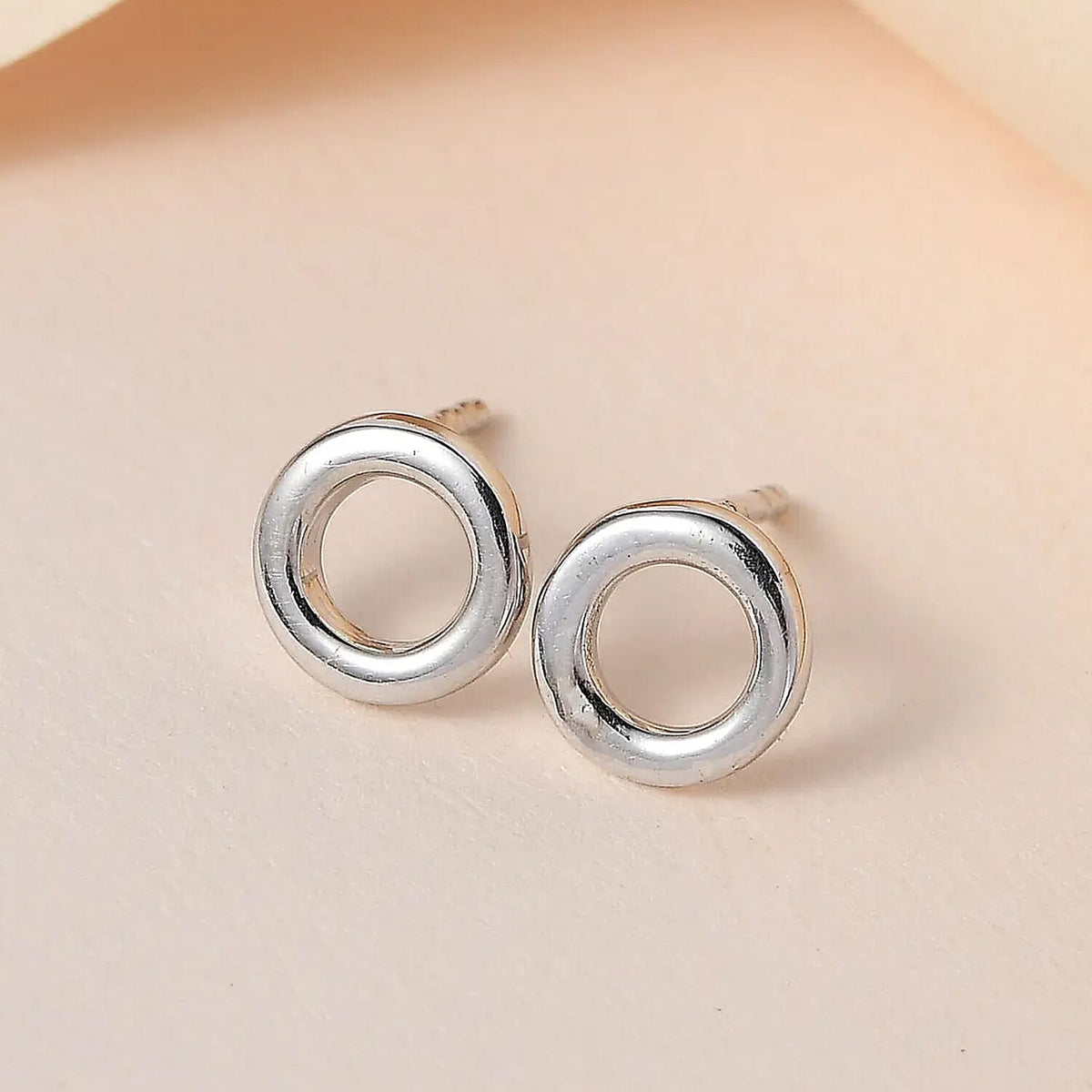 Circle Earrings in Sterling Silver with Platinum Overlay (with Push Post) 7340930 6