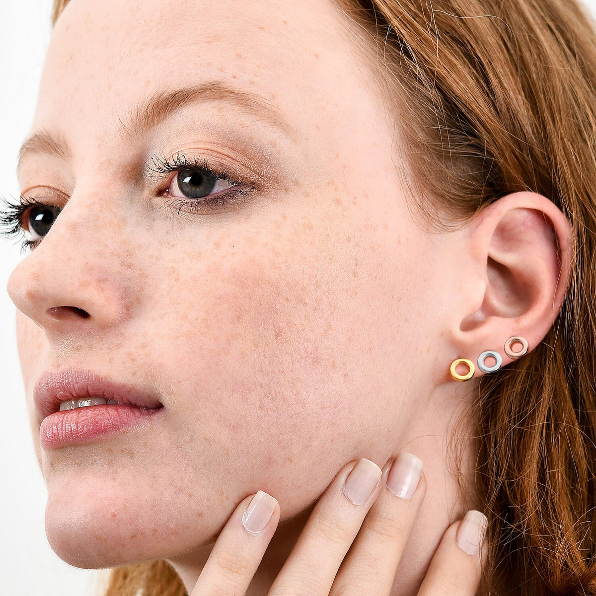 Circle Earrings in Sterling Silver with Platinum Overlay (with Push Post) 7340930 7