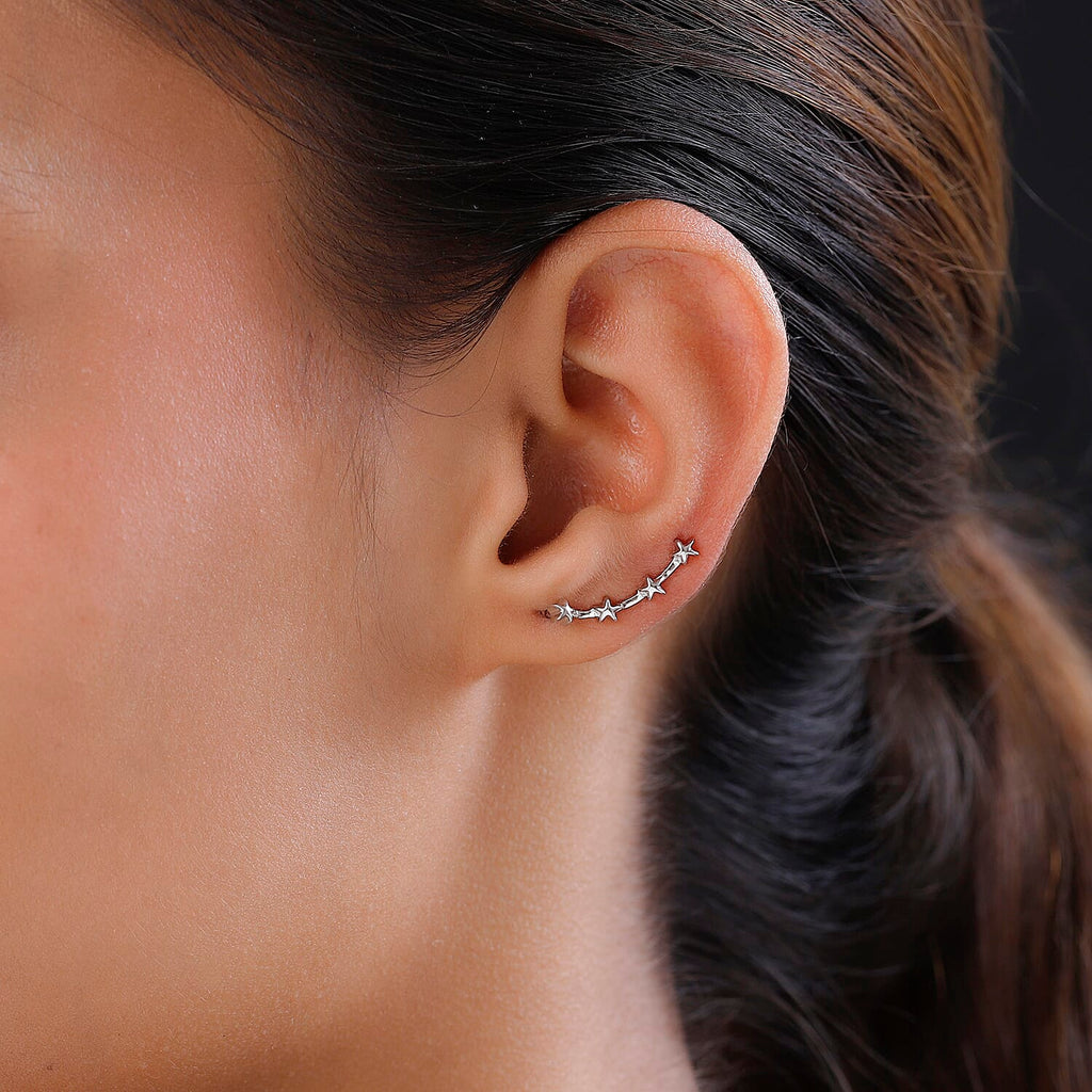 Platinum Overlay Sterling Silver Climber Earrings