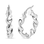 Platinum Overlay Sterling Silver Twisted Hoop Earrings