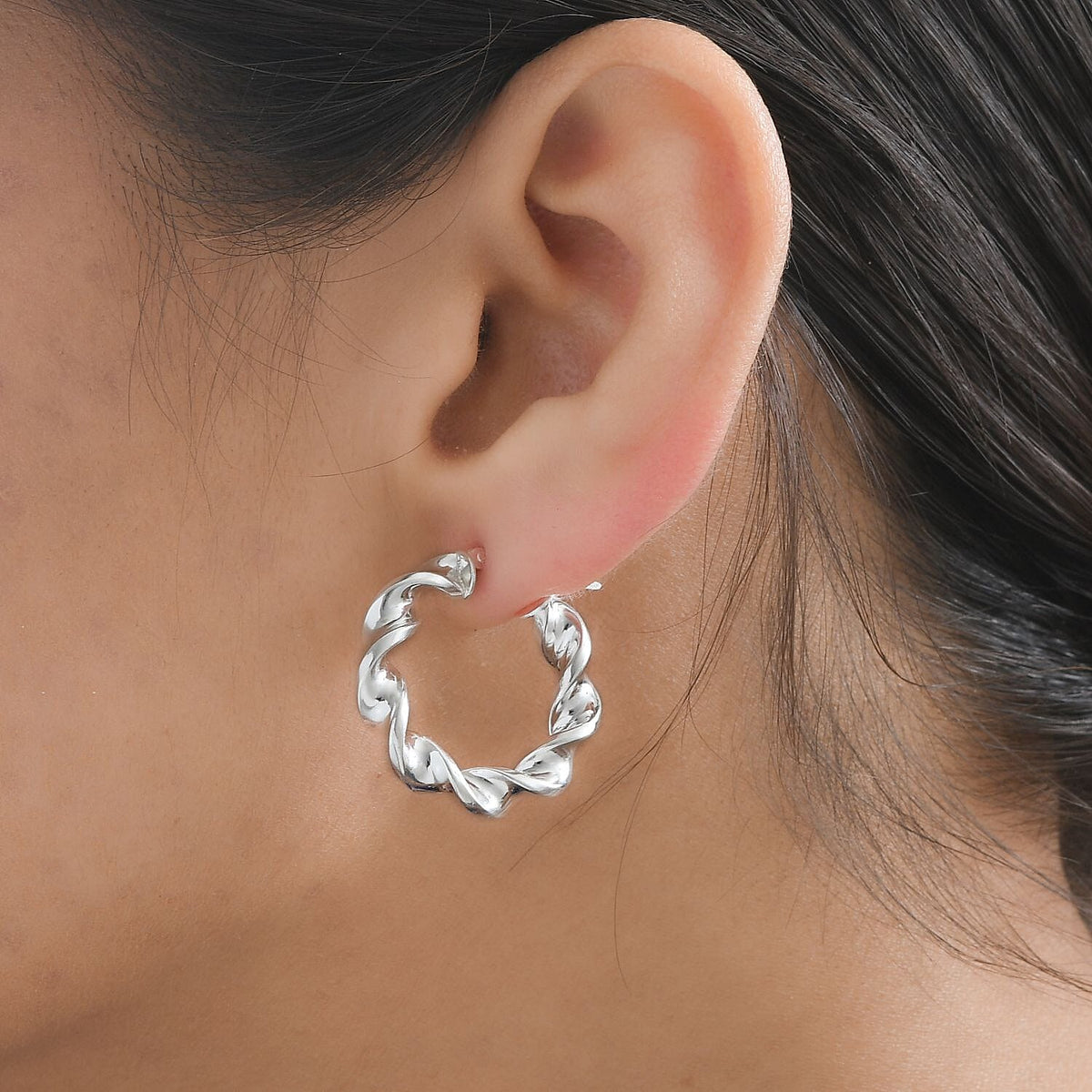 Platinum Overlay Sterling Silver Twisted Hoop Earrings 7737473 2