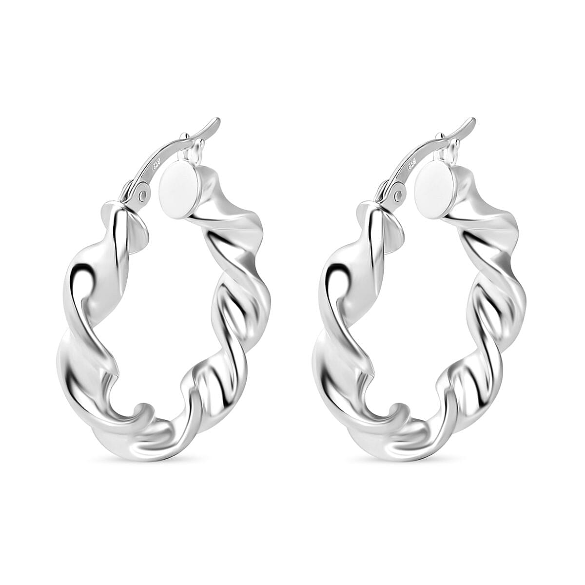 Platinum Overlay Sterling Silver Twisted Hoop Earrings 7737473 3