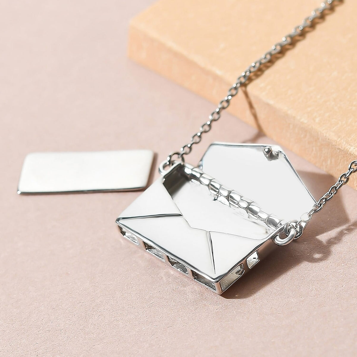 Platinum Overlay Sterling Silver Envelope Necklace (Size 20), Silver wt 7.22 Gms 3724832 5