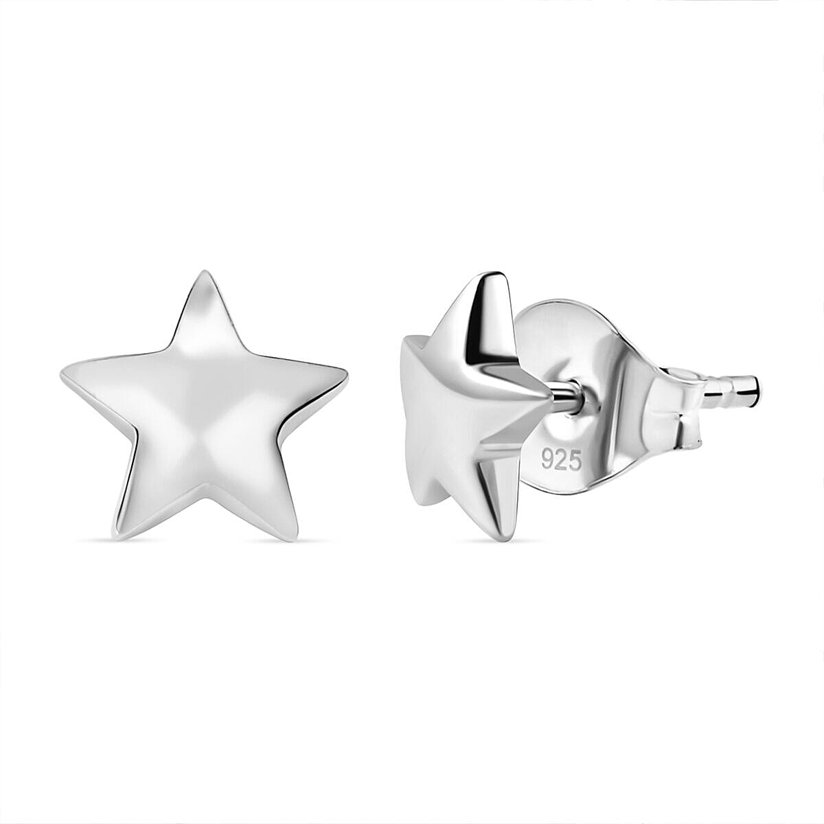 Star Stud Earrings in Sterling Silver with Platinum Plating (With Push Post) 7340662 0