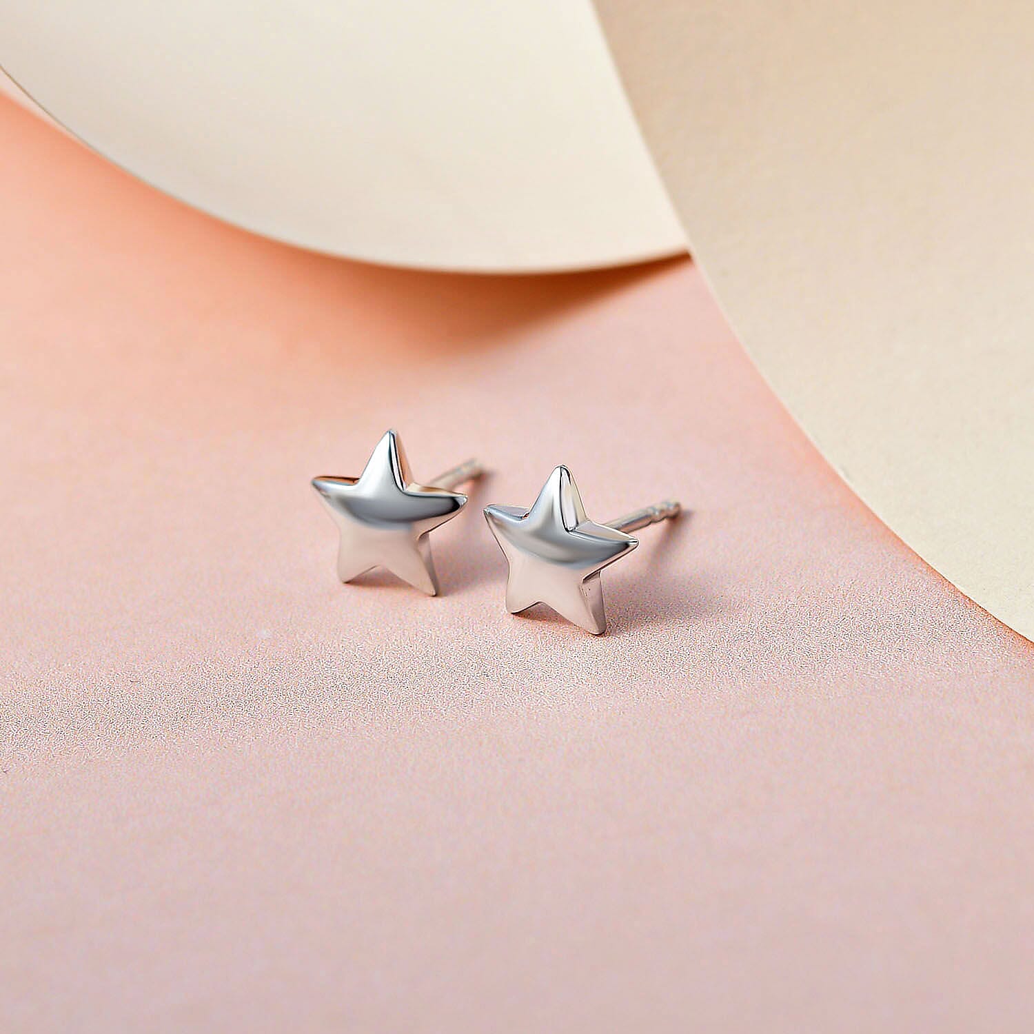 Star Stud Earrings in Sterling Silver with Platinum Plating (With Push Post) 7340662 2