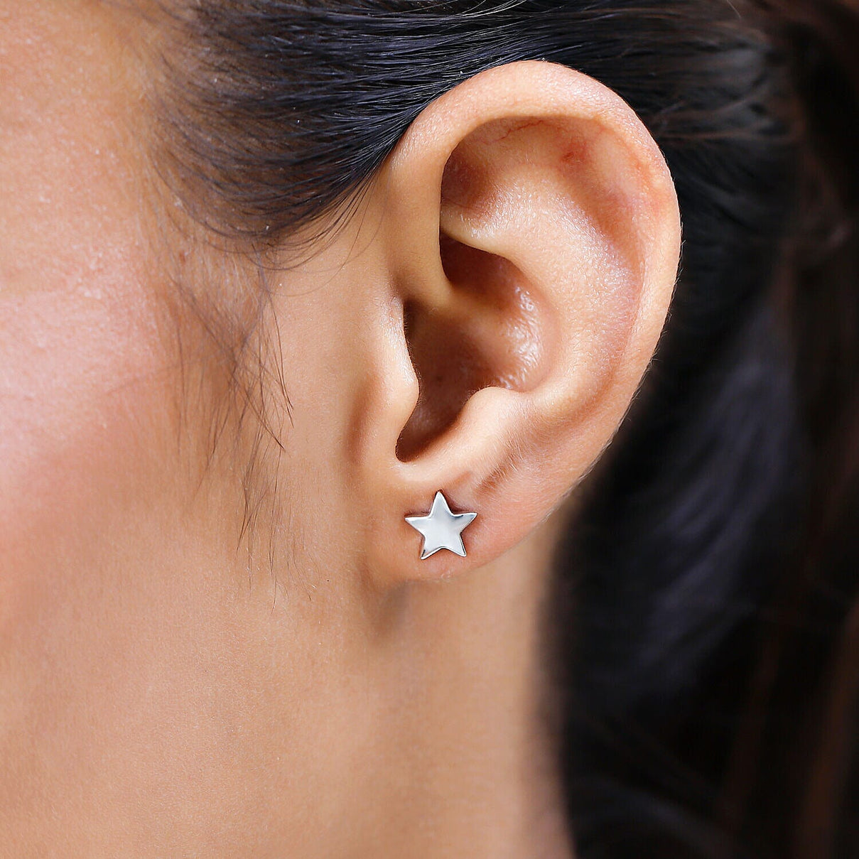 Star Stud Earrings in Sterling Silver with Platinum Plating (With Push Post) 7340662 3