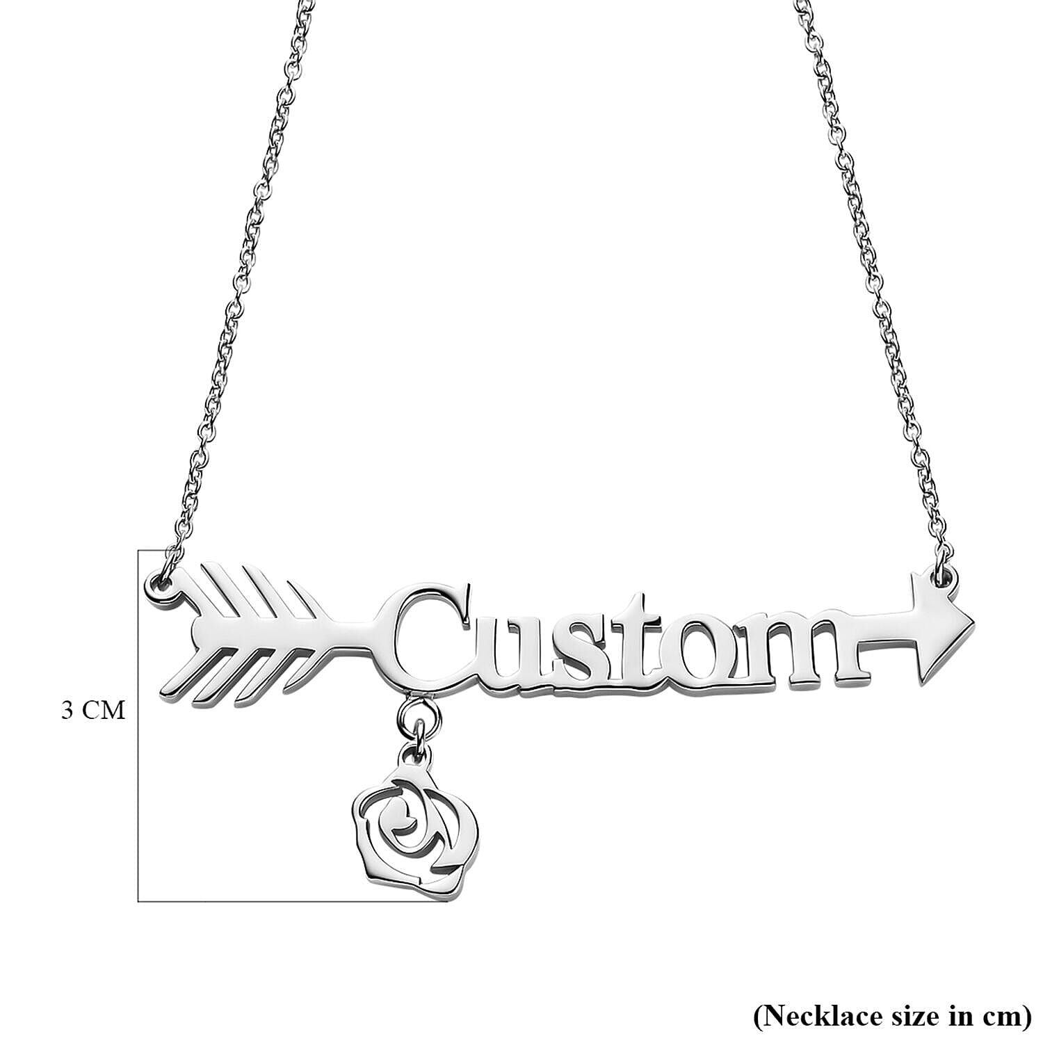 Platinum Overlay Sterling Silver Personalised Arrow Necklace (Size - 20) with Lobster Clasp 7208559 0