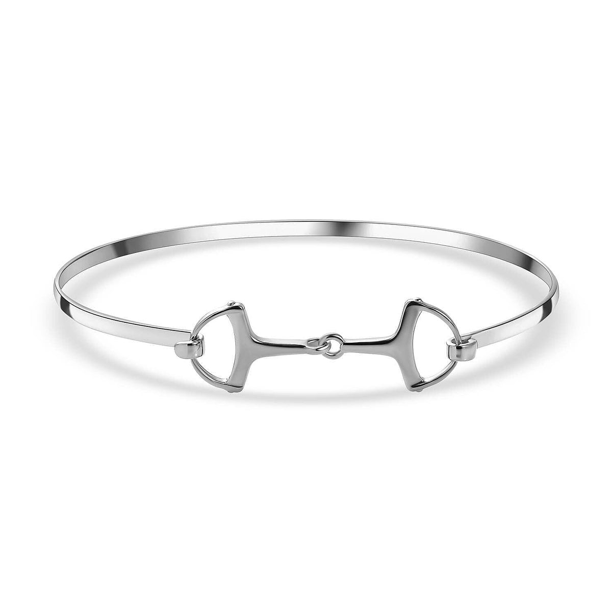 Designer Inspired Platinum Overlay Sterling Silver Snaffle Bangle (Size 7.5) 7652337 0