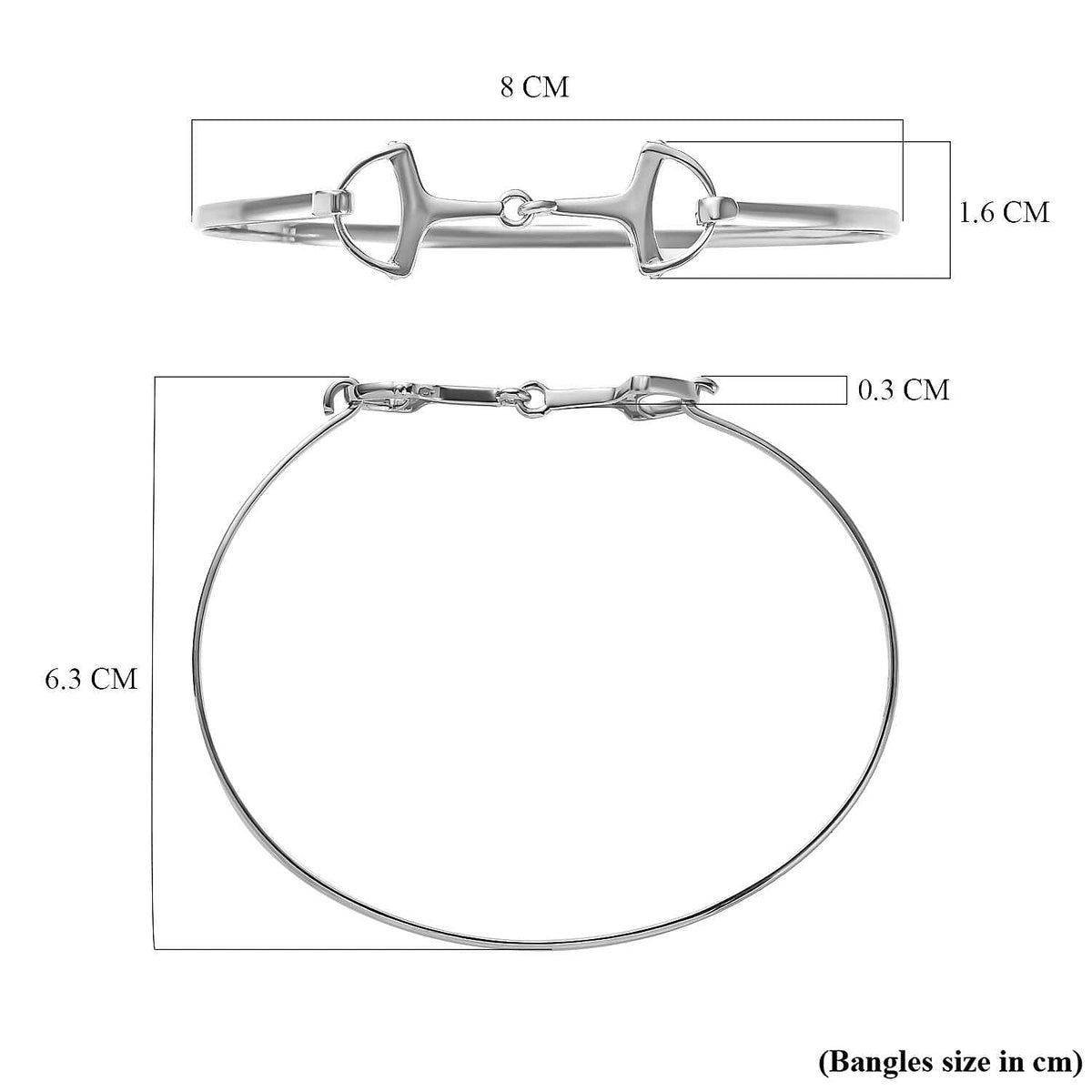 Designer Inspired Platinum Overlay Sterling Silver Snaffle Bangle (Size 7.5) 7652337 5