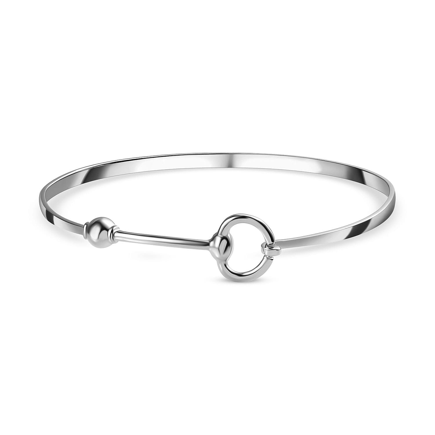 Designer Inspired Snaffle Bangle in Rhodium Overlay Sterling Silver (Size - 7.5) 7689329 0