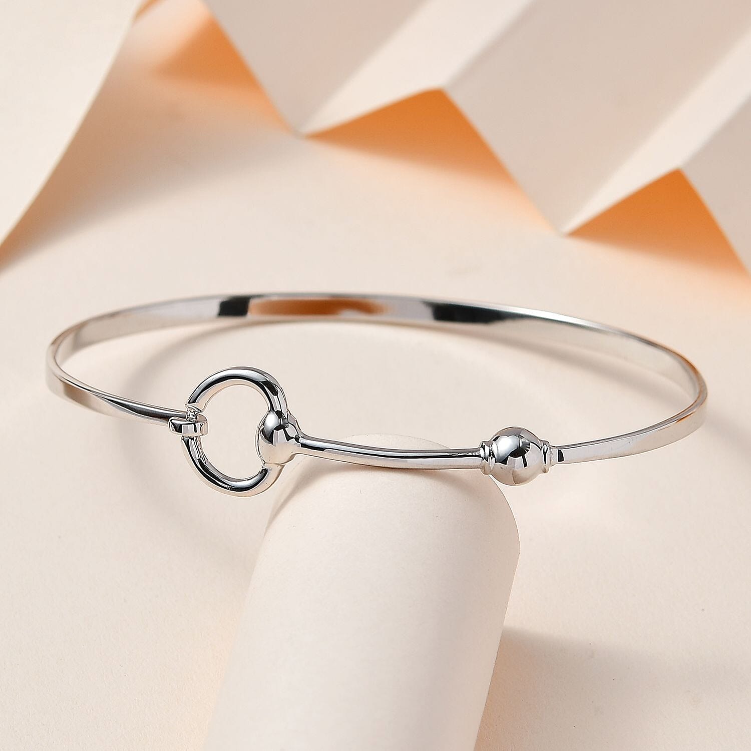 Designer Inspired Snaffle Bangle in Rhodium Overlay Sterling Silver (Size - 7.5) 7689329 2