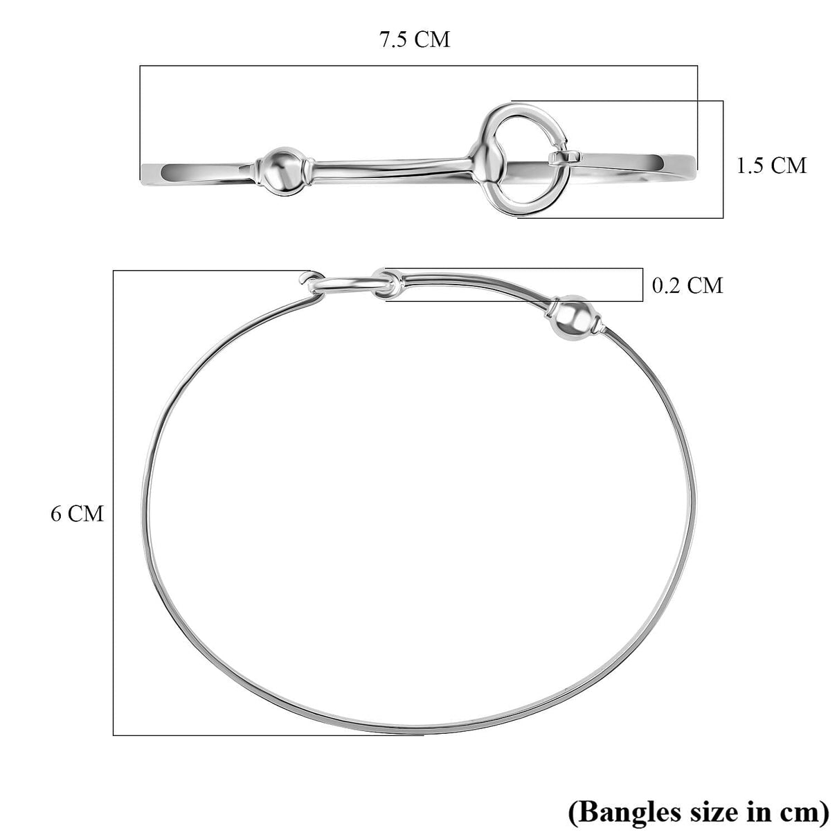 Designer Inspired Snaffle Bangle in Rhodium Overlay Sterling Silver (Size - 7.5) 7689329 6