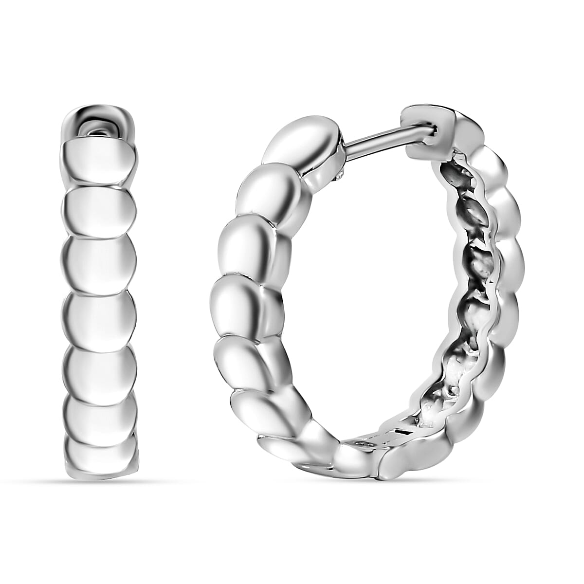 Platinum Overlay Sterling Silver Full Hoop Pebble Earrings 7742388 0