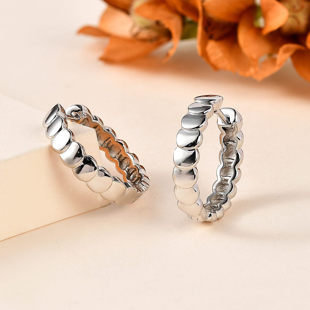 Platinum Overlay Sterling Silver Full Hoop Pebble Earrings