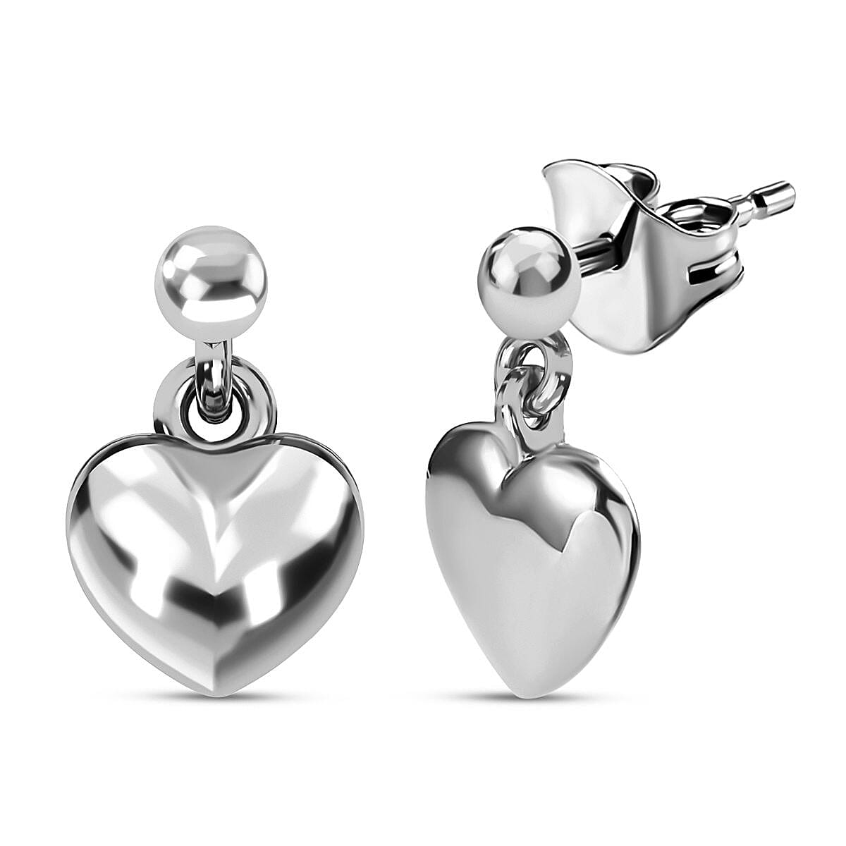 Platinum Overlay Sterling Silver Stud Heart Earrings with Push Back 7513871 0