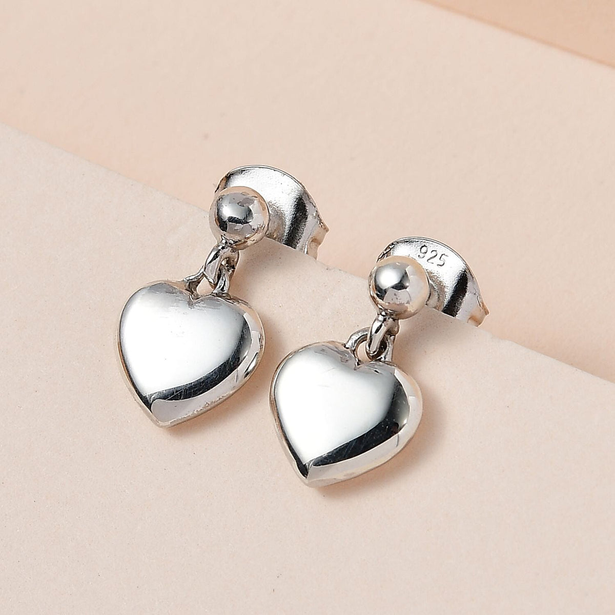 Platinum Overlay Sterling Silver Stud Heart Earrings with Push Back 7513871 2
